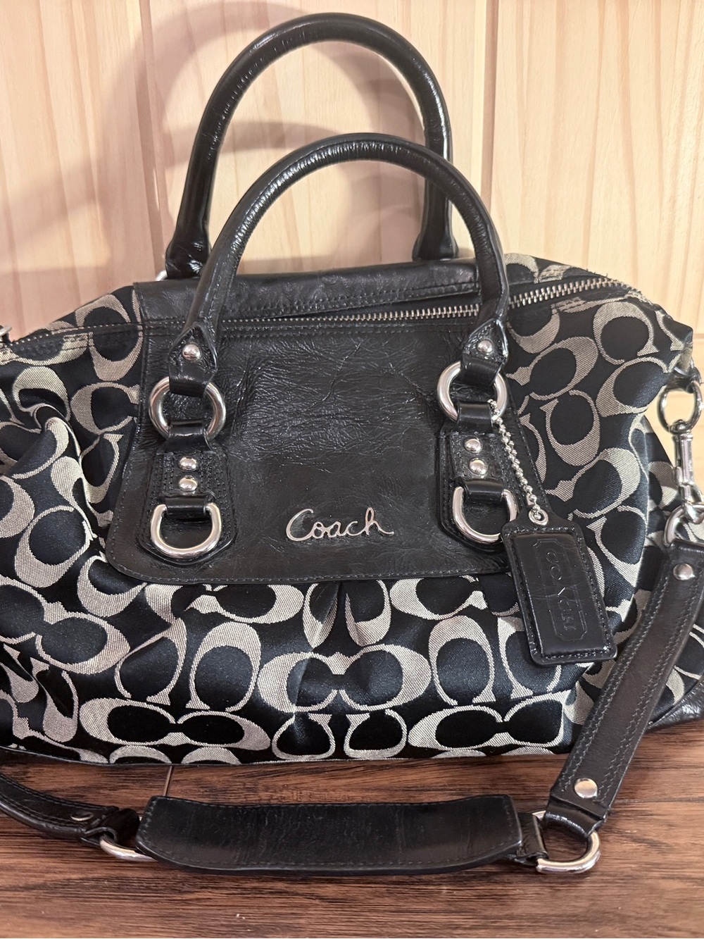 EUC Coach Ashley Signature Satchel - Black with Silver Hardware